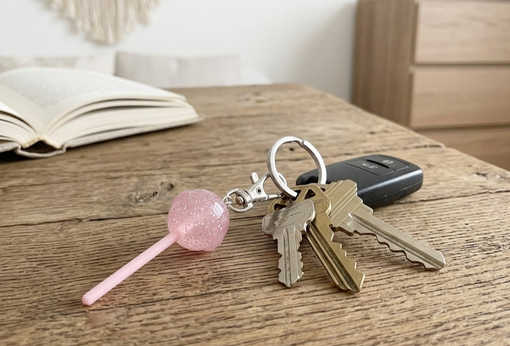 Cute Pink Keychain with Glitter
