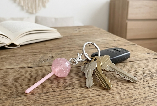 Cute Pink Keychain with Glitter